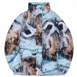 Men's Down Men Hip Hop Streetwear Jackets Painting Full Print Windbreaker Harajuku Thick Winter Warm Padded Jacket Outwear Parka Coats