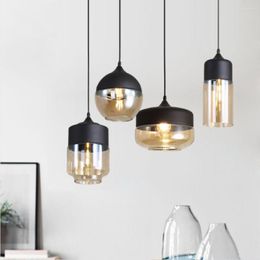 Pendant Lamps Modern LED Indoor Decor Glass Light Fixture Restroom Kitchen Art Hanging Lamp Nordic Dining Room Lights Black