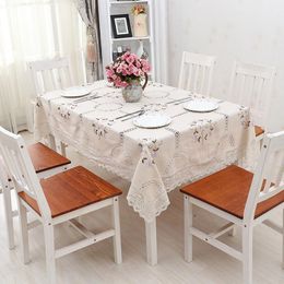 Table Cloth Hand Embroidery Cotton Tablecloth Classic Lace Big Hem Christmas Cover For Wedding Banquet Washable Textiles