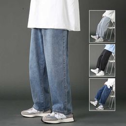 Men's Jeans 2022 New Street Casual Baggy Jeans Men's Korean Fashion Hip Hop Straight Wide Leg Trousers Couple Denim Pants Black Light Blue Z0225