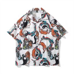 Men's Casual Shirts Dark Taiji Dragon Full Printing Loose Shirt Summer Vintage Street Men's Shirts Man Blouse Z0224