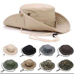 Wide Brim Hats Fashion Military Camouflage Bucket Hats Jungle Camo Fisherman Hat with Wide Brim Sun Fishing Bucket Hat Camping Caps Cotton Caps G230224