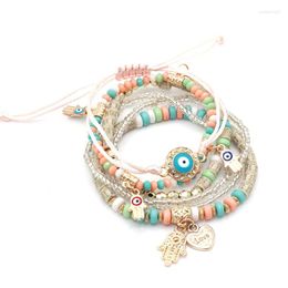 Strand Bohemian Jewelry Multilayer Crystal Seed Beads Bracelets Set Fashion Handmade Weave Chic Eyes Tima Palm Charm Bracelet For Women