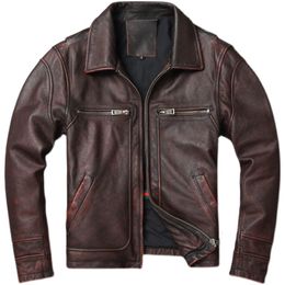 Men's Jackets Men Cowhide Coat Vintage Men Leather Jacket Genuine Leather Clothes Men's Winter Jacket Motorcycle Biker Jackets 230225