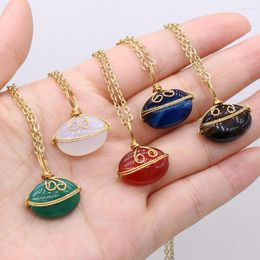 Pendant Necklaces Natural Stone Necklace Oval Shape Winding Wire Agates For Women Men Jewellery Gift 21x22mm Length 40cm