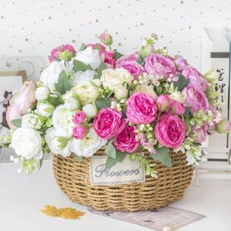 Decorative Flowers 2023 5 Big Head Rose Peony Fake Silk Flower Small Bouquet At Home Party Spring Wedding DIY Decoration