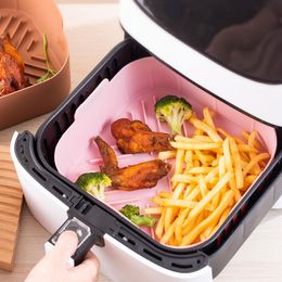 Baking Moulds Silicone Air Fryer Pot Tray BBQ Barbecue Pad Plate Airfryer Oven Baking Mould Pot Food Safe Reusable Kitchen Accessory 230224