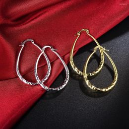 Hoop Earrings High Quality 925 Sterling Silver Oval Rope 4.4cm Fine 18K Gold Plated Fashion Party Jewellery Wedding Christmas Gift
