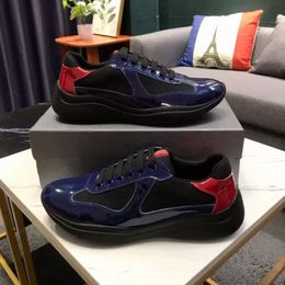 Men casual shoes luxury brands sneaker Men's America's Cup Patent Leather Low-Top Sneakers lace up designer P trainers with box 38-46