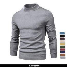 Men's T-Shirts AIOPESON Soft Mid Neck Pullover Men Casual Solid Color Winter Warm Men's Sweater High Quality Pullover Sweater For Men 230225