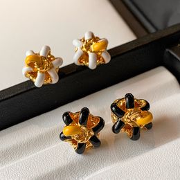 Colored Enamel Drop Glaze Flower Earrings Stud Female 2023 New Light Luxury All-Match Exquisite Small Accessories Jewelry