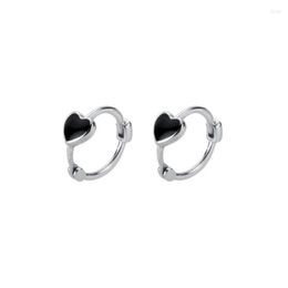 Hoop Earrings Real 925 Sterling Silver Enamel Black Colour Heart Small Huggie Hoops For Women Girls Party Fine Jewellery