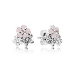 Pink Sparkling Daisy Flower Stud Earring for Pandora Authentic Sterling Silver Wedding Party Jewellery For Women Girlfriend Gift designer Earrings with Original Box