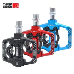 Bike Groupsets ThinkRider 2 In 1 Bicycle Lock Pedal With Free Cleat For SPD System MTB Road Aluminum Anti-slip Sealed Bearing Lock Accessories 230224