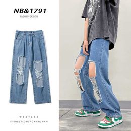 Men's Jeans Ripped jeans men's summer design sense niche pants high street ins tide 2022 new hiphop straight pants Z0225