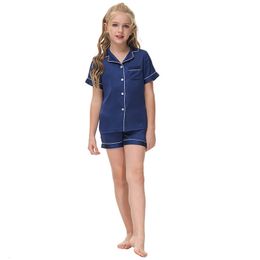 Pyjamas Pyjama Girl Summer Short Button Up Child Satin Shirt Home Wear Children s Clothing Sets for Girls Shorts Sleepwear Kids 230224