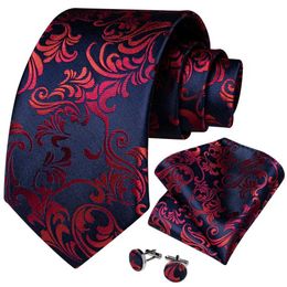 Neck Ties Luxury Red Floral Blue Silk Ties For Men 8cm Wide Necktie Set Pocket Square Cufflinks Brooch Pin Wedding Accessories Men's Gift