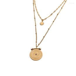 Pendant Necklaces Trend French Luxury 316L Stainless Steel Necklace Double-layer Rome Round Card Retro Star For WomenPendant