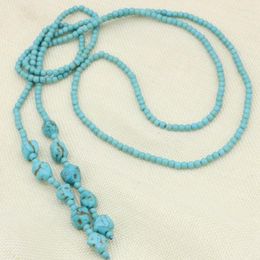 Chains 50inch Long Chain Necklace Jewellery Fashion Statement For Women Ethnic Style 4mm Blue Calaite Round Beads Neck Party Gift B3190