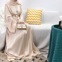Ethnic Clothing Ramadan Muslim Fashion Hijab Dress Eid Satin Abaya Dubai Turkey Islam Clothing Basic Closed Abayas for Women African Kaftan Robe 230224