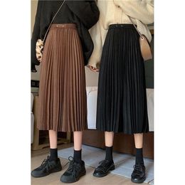 Skirts Y2k 2023 Autumn Winter Thick Midi Long Pleated Skirt Women Korean Style High Waist Suede Velvet Female