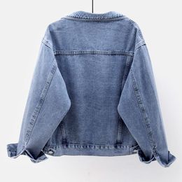 Women's Jackets Spring 2023 Autumn Vintage Blue Short Denim Coat Women Outerwear Korean Letter Embroidery Big Pocket Jeans Jacket FemaleWome