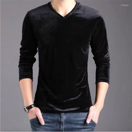 Men's T Shirts 2023 Arrival Autumn Men Fashion T-Shirts V-neck Velour Long Sleeves Tops Solid Winter Velvet Mens T-shirt Plus Size 6XL 7XL