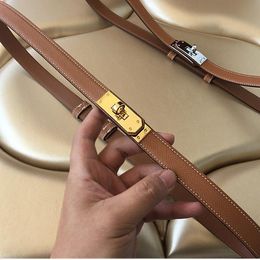 Top-Quality Versatile Belts Women High Quality Real Leather 1.8cm Width Golden Lock Buckle Dress Jeans Sweater Waistband Chain Belt