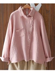 Women's Blouses 6 Colors -- Lamtrip Unique Side Covered Buttons Long Sleeve Soft Skin-Friendly Cotton Yarn Shirt Blouse 2023