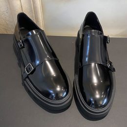 Dress Shoes Moirnc Dutti Women Black Vintage British Style Buckle Design Shiny Leather Loafers Monk 11596850800 230225