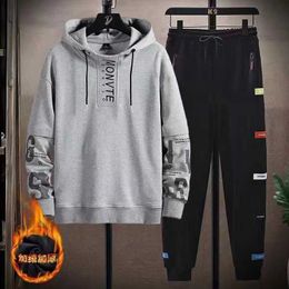 Men's Tracksuits Fashion Men's Sets Korean Style Autumn Winter Elastic Waist TrouserSplicing Pullover Sweatshirt Set Men Casual Men Clothing Set Z0224