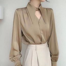 Women's Blouses Shirts Fashion Chic Turn-down Collar Long Sleeve Blouse Female Clothing Spring Korean Solid Colour Elegant OL Button Shirts 230225