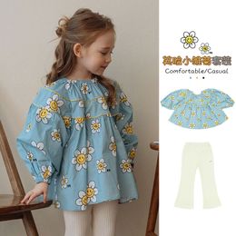 T shirts Korean Girls Flower Shirts Pants 2023 PS Spring Summer Baby Girl Cotton Blouse Skirts Children s Clothings Outwear Top 230224