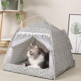 Cat Beds Sleeping Nest Semi-Enclosed Tent House Breathable Pet Hut Shelter With Screen Door For Summer Bed Supplies