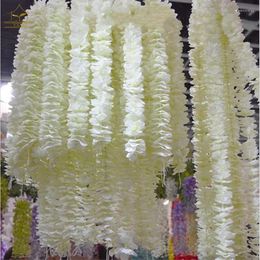 Decorative Flowers Unique Design Wedding Backdrop Decoration 100cm Orchid Flower Silk Wisteria Vine White Artificial Wreaths Shooting Po