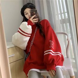 Womens Hoodies Sweatshirts Harajuku Japan Korean Loose Tops Female Red Blue Casual Green Sweatshirt Spring Long Sleeve Girls Streetwear 230224