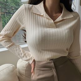 Women's Sweaters Korean Style Turn-Down Collar Women Sweater Female Long Sleeve Top Casual Pullover Knitted Sweaters Fall Clothes Sueter Feminino 230225