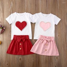 Clothing Sets Valentine's Days Girl Toddler Kids Baby Girls Outfits Clothes Summer Heart T-shirt Tops Skirts 2pcs