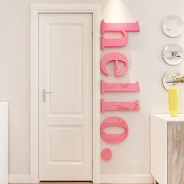 Wall Stickers Sticker HELLO Door Decals Acrylic 3D Solid Crystal Living Room Bedroom Vinyl Engraved Home Dec -Stick 230225