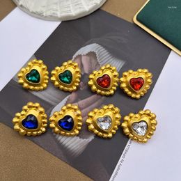 Stud Earrings Antique Colored Glazed Crystal Retro Heart-shaped Brincos Of Light Luxury Temperament Accessories