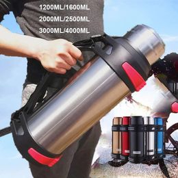 Thermoses 1200-4000ML Large Thermos Bottle Vacuum Flasks Stainless Steel Insulated Water Thermal Cup With Strap 48 Hours Insalation 230224