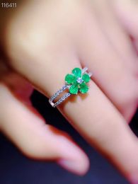 Cluster Rings Natural Emerald Ring 925 Silver Women's Fresh And Lovely Design Style Gift Choice