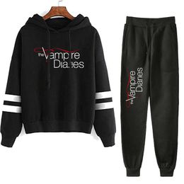 Men's Tracksuits The Vampire Diaries Tracksuit Suit Men Women Clothes Two Pieces Sets Hoodies Sweatshirt and Sweatpants and Hoodie Set Sweatsuit Z0224