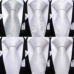 Neck Ties DiBanGu Men Tie White Silver Paisley Design Silk Wedding Tie For Men Hanky Cufflink Tie Set Fashion Bussiness Party Dropshipping J230225