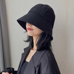 Wide Brim Hats Summer Spring Black Women Bucket Hat Casual Cotton Solid Color Panama Cap Outdoor Beach Visor Sun Hats Lady Girl Fisherman Cap G230224