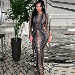 Casual Dresses Sexy Leopard Print Long Sleeve Slim Bodycon Maxi Dress 2023 Autumn Women Streetwear Party Festival Outfits
