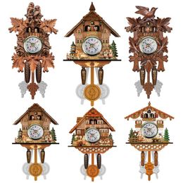 Wall Clocks Retro Cuckoo Clock Chime Decorative 3D Wood House Craft With Pendant Bedroom Alarm Timer Decoration