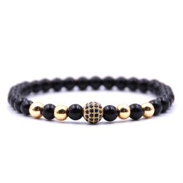 Strand Fashion Bright Black 6mm Stone Bracelet Pave CZ 4 Color Ball Bracelets For Men&Women Charm Gift Creative Jewelry Beaded Strands