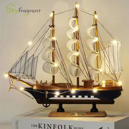 Decorative Objects Figurines Creative Sailboat Model Living Room Home Decor Decoration Wine Cabinet Porch Bookshelf Desktop Ornament With Lights for Gift 230224