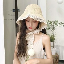 Stingy Brim Hats Retro Small Fresh Lace Straw Hat Female Summer Seaside Holiday Sun Shade Beach Can Be Matched With Parent-child